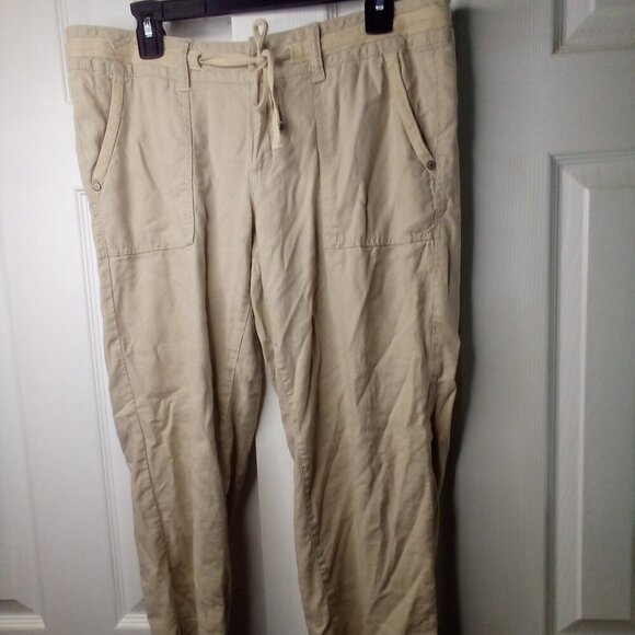 Sonoma Capri Pants Women 6 Drawstring Linen Blend Tan - Picture 1 of 12